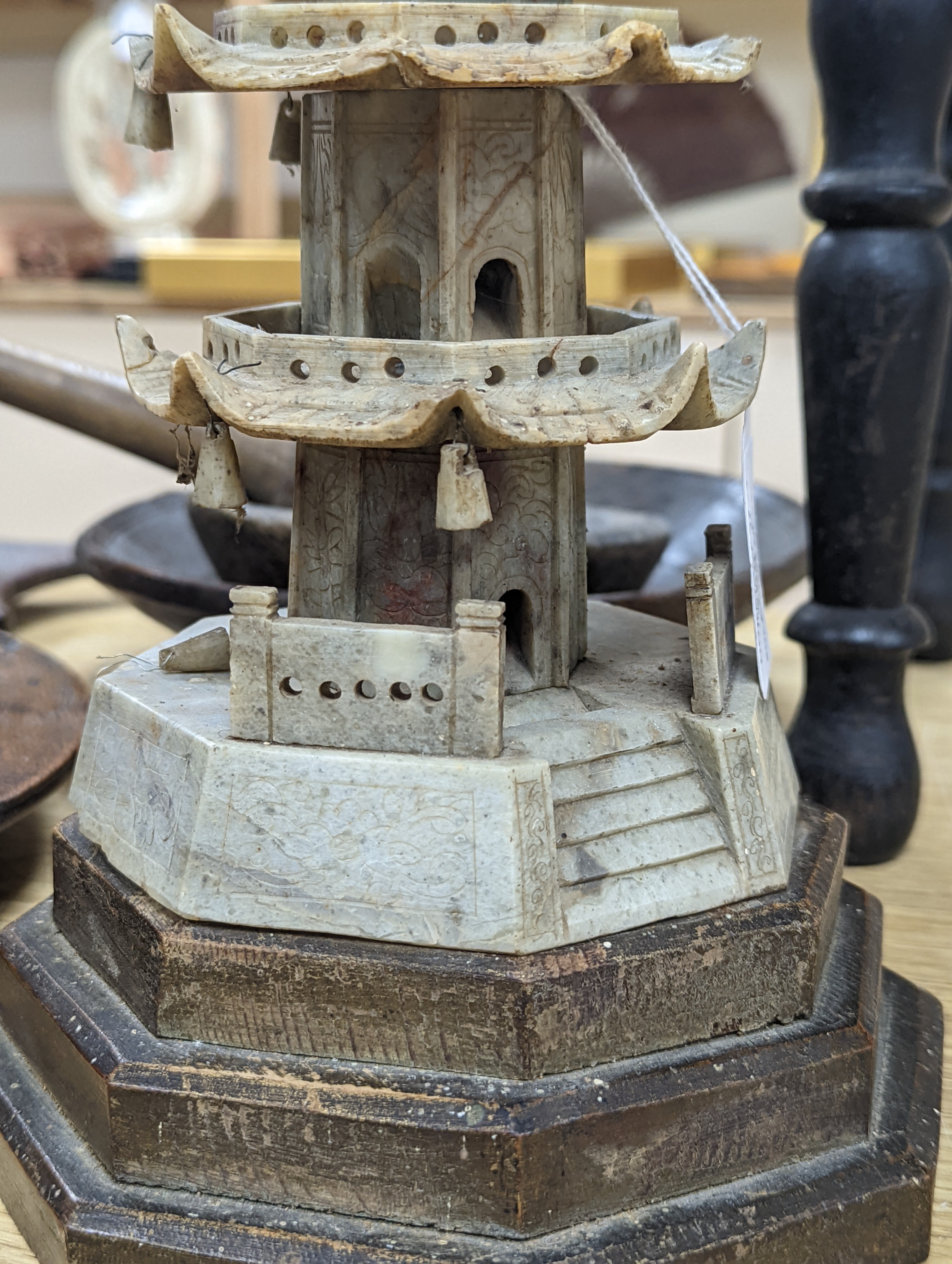 A Chinese soapstone model of a pagoda, early 20th century, 42cm